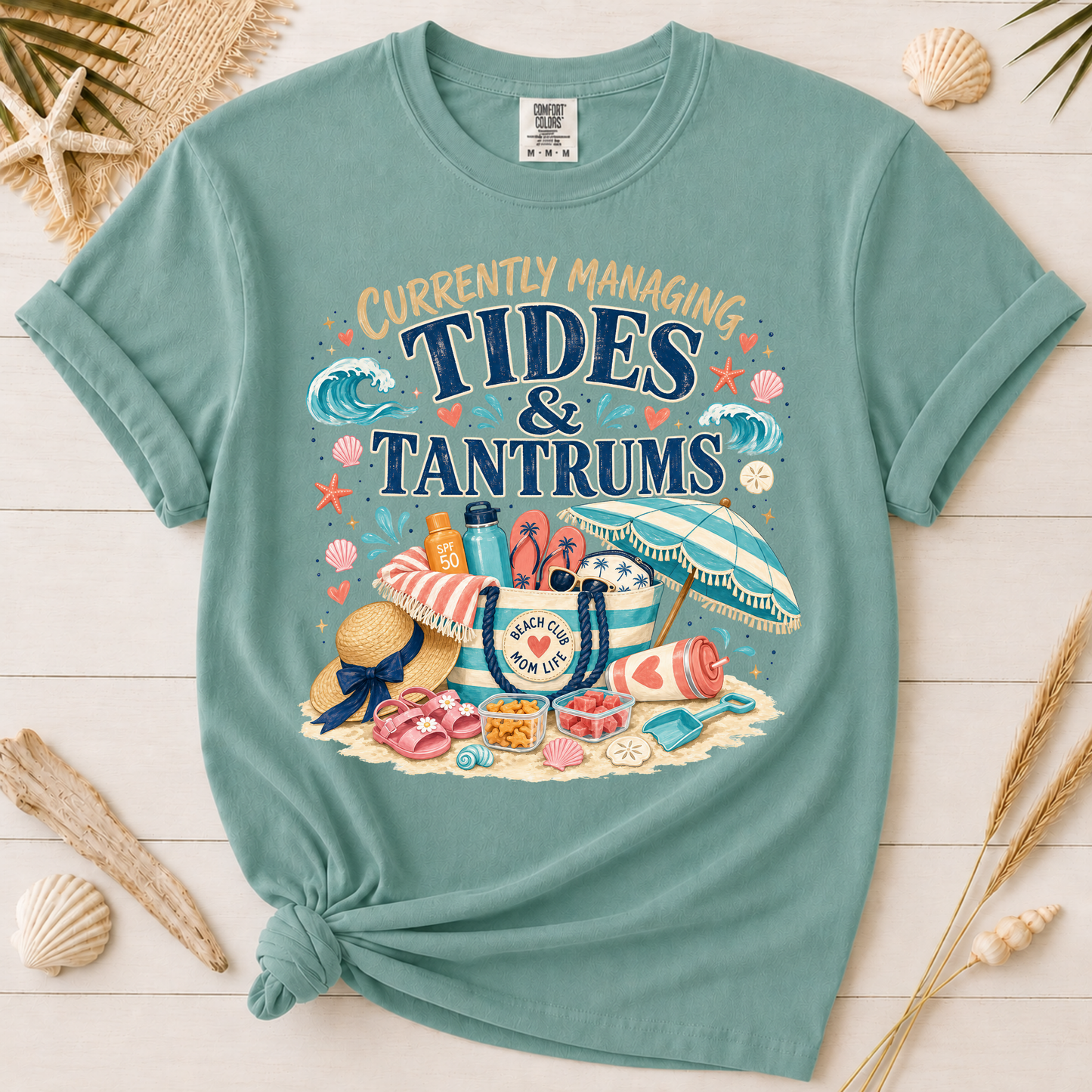 Tides and Tantrums Funny Beach Mom Graphic Tee