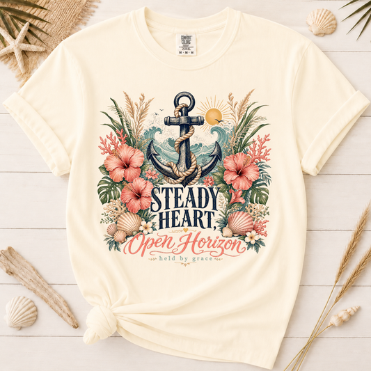 Steady Heart Open Horizon Christian Coastal Graphic Tee