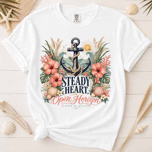 Steady Heart Open Horizon Christian Coastal Graphic Tee