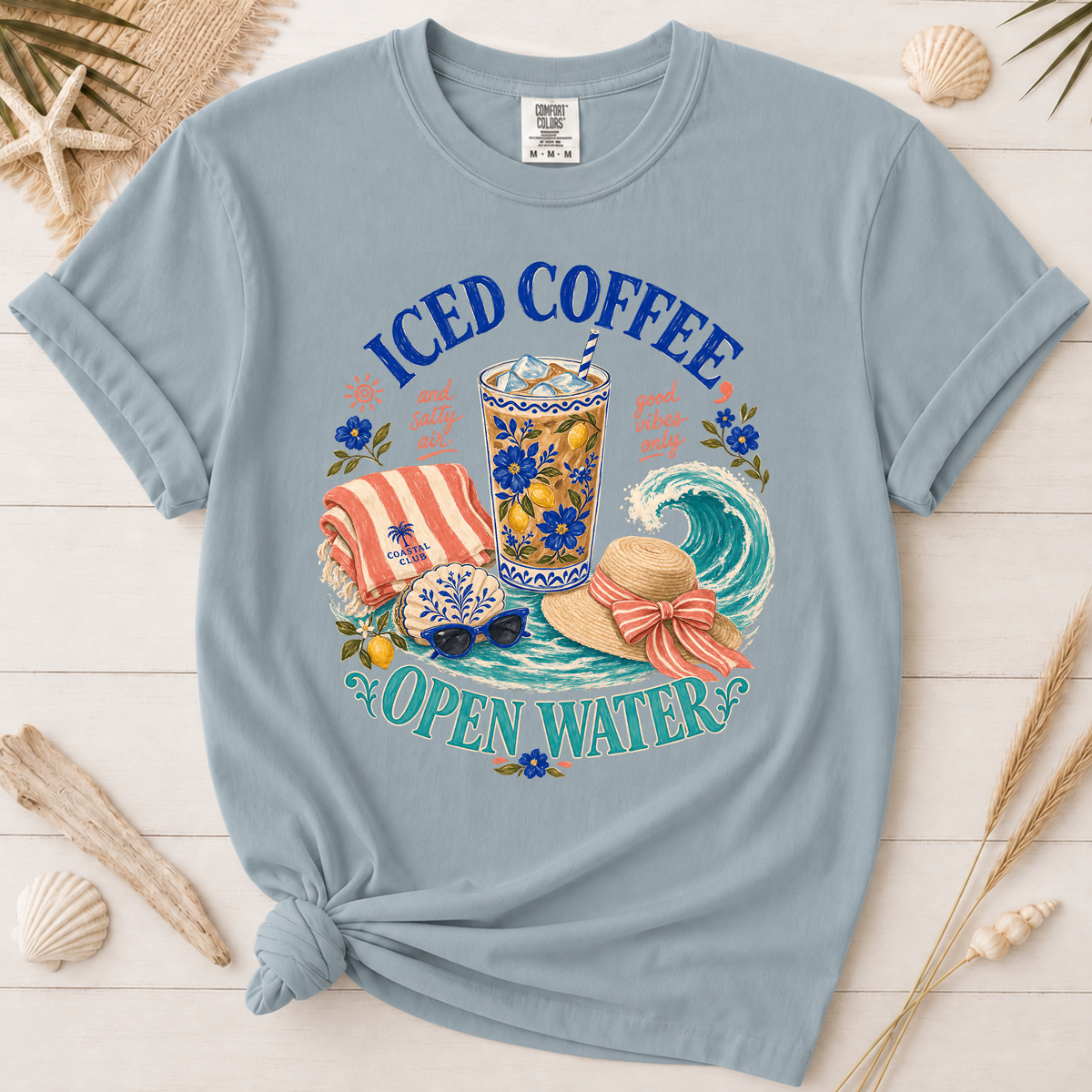 Iced Coffee Open Water Coastal Coffee Graphic Tee