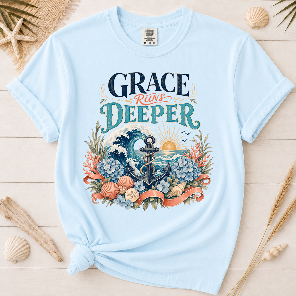 Grace Runs Deeper Christian Beach Graphic Tee