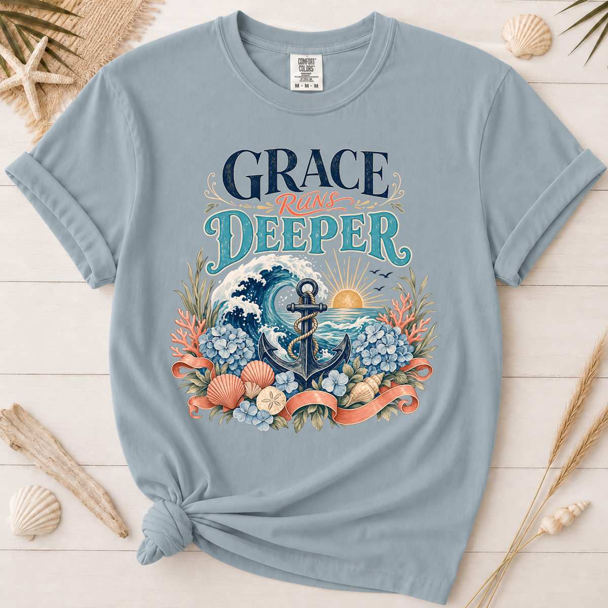 Grace Runs Deeper Christian Beach Graphic Tee