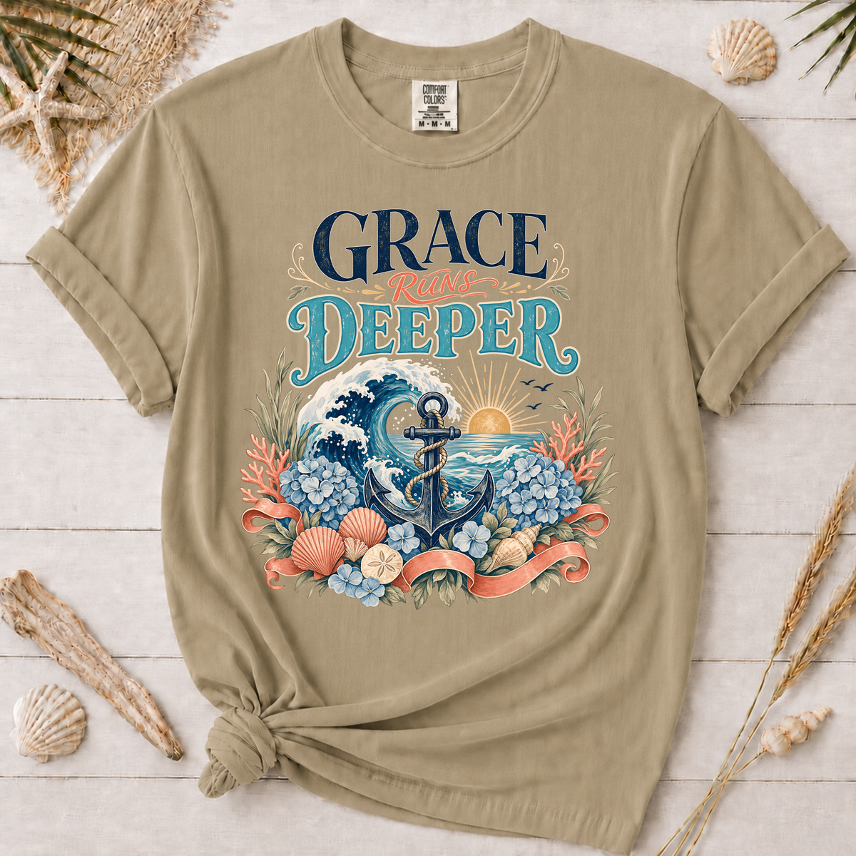 Grace Runs Deeper Christian Beach Graphic Tee