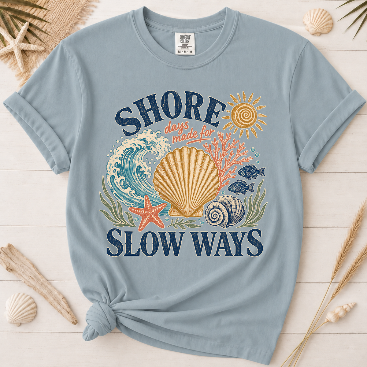 Shore Days Slow Ways Vintage Coastal Graphic Tee