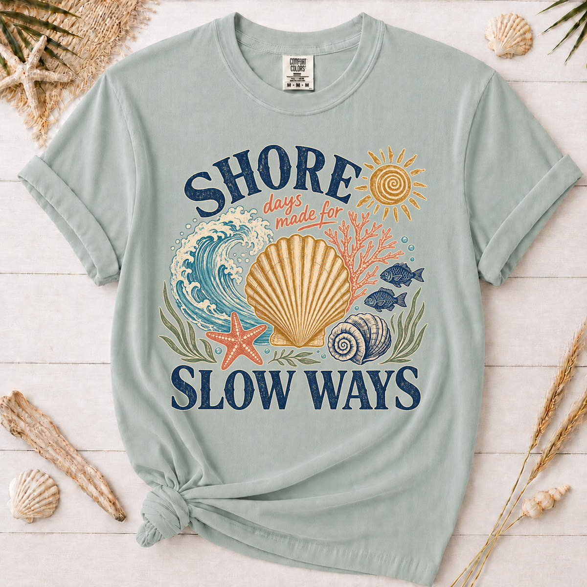 Shore Days Slow Ways Vintage Coastal Graphic Tee