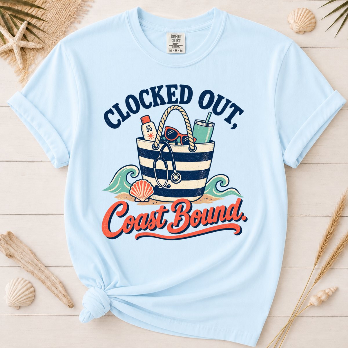 Clocked Out Coast Bound Nurse Vacation Graphic Tee