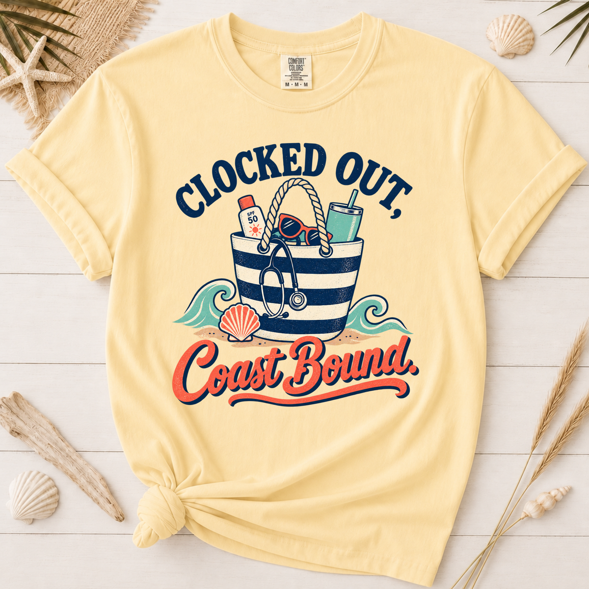 Clocked Out Coast Bound Nurse Vacation Graphic Tee