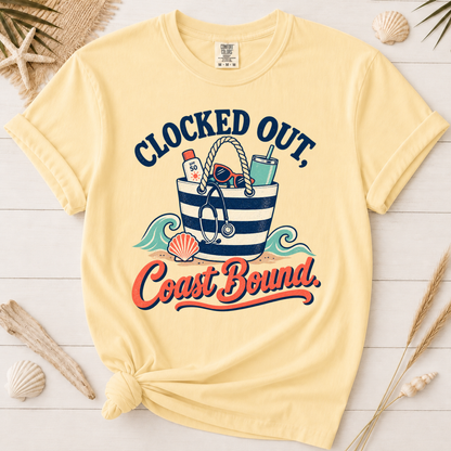 Clocked Out Coast Bound Nurse Vacation Graphic Tee