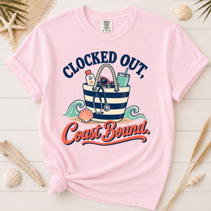 Clocked Out Coast Bound Nurse Vacation Graphic Tee