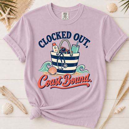 Clocked Out Coast Bound Nurse Vacation Graphic Tee