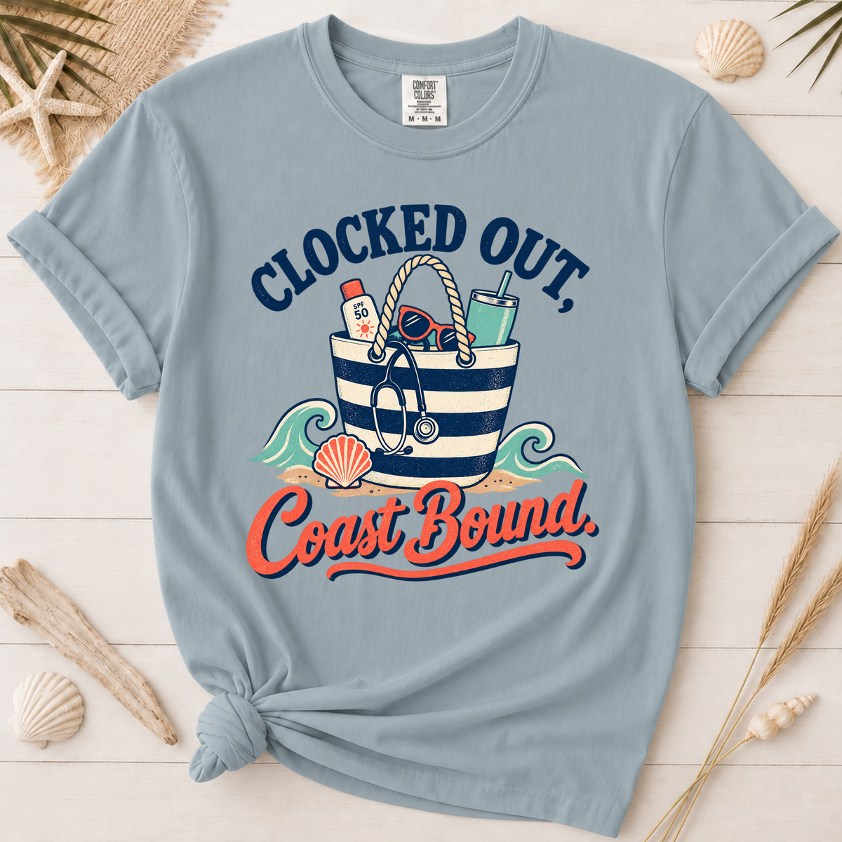 Clocked Out Coast Bound Nurse Vacation Graphic Tee