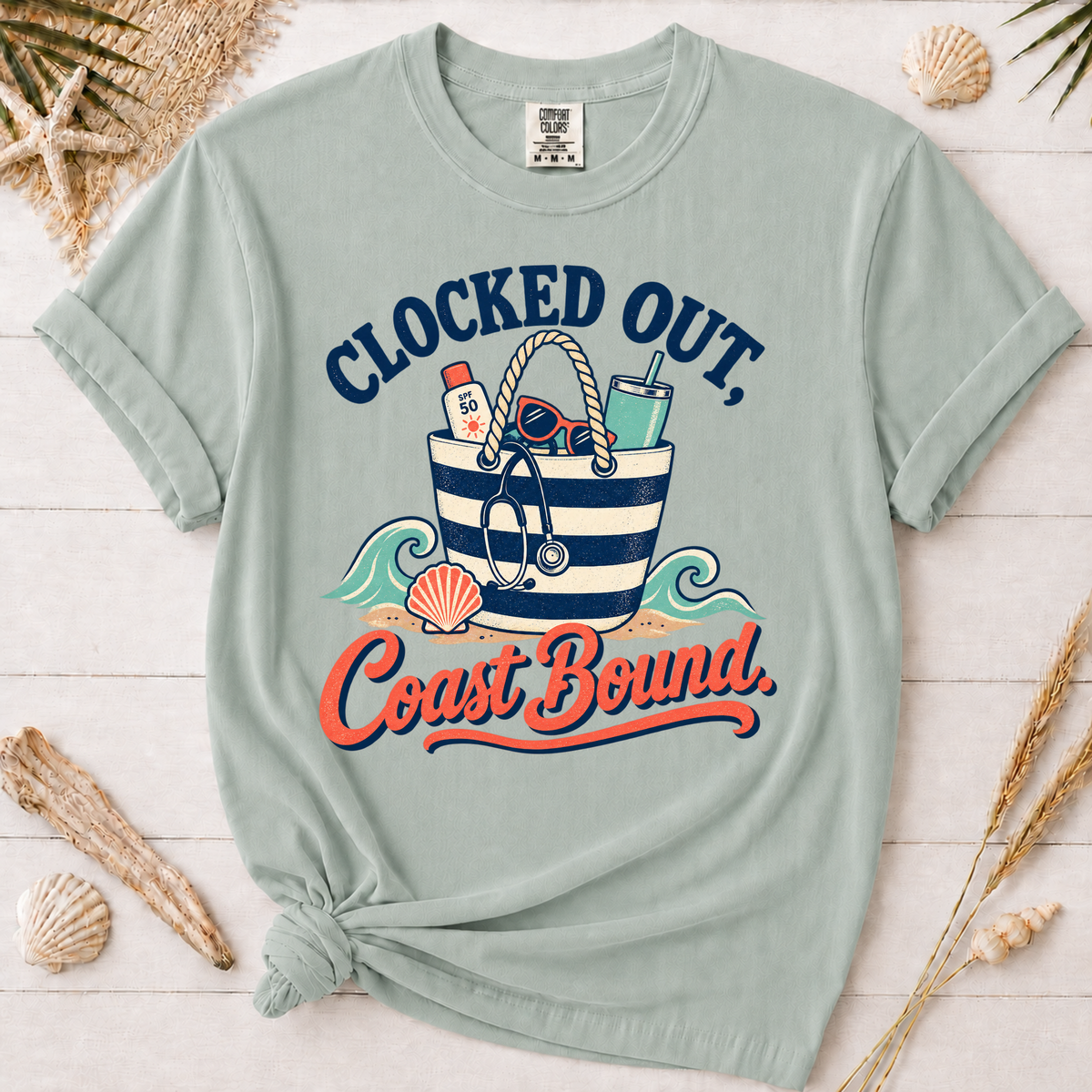 Clocked Out Coast Bound Nurse Vacation Graphic Tee