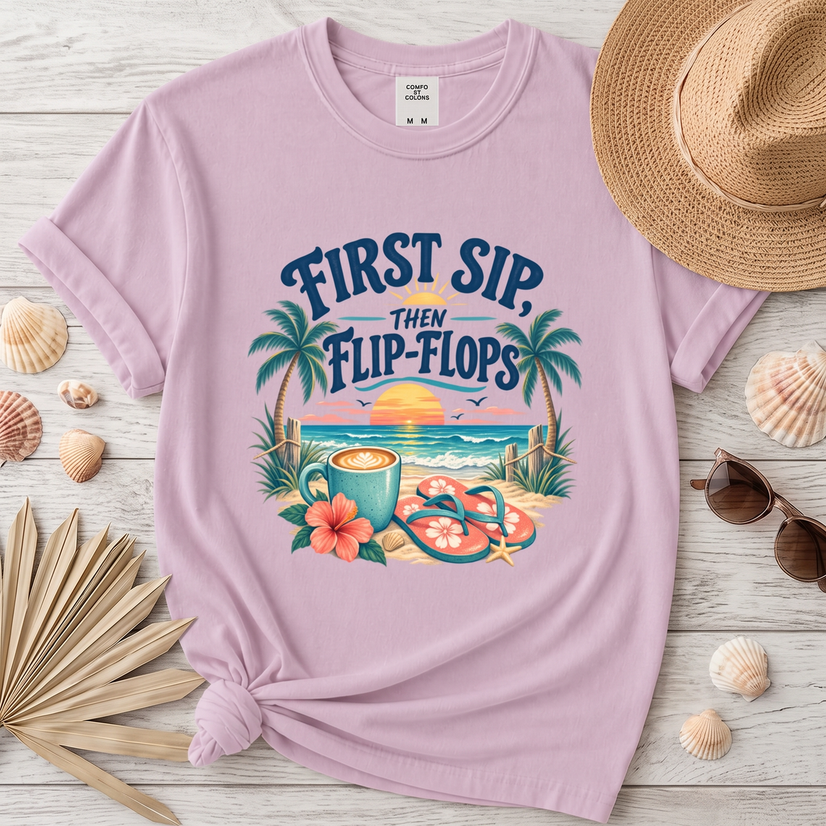 First Sip Then Flip Flops Coastal Coffee Graphic Tee