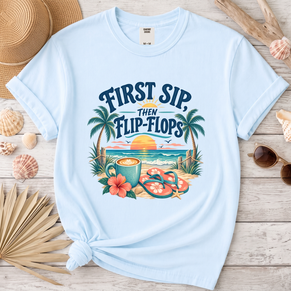 First Sip Then Flip Flops Coastal Coffee Graphic Tee