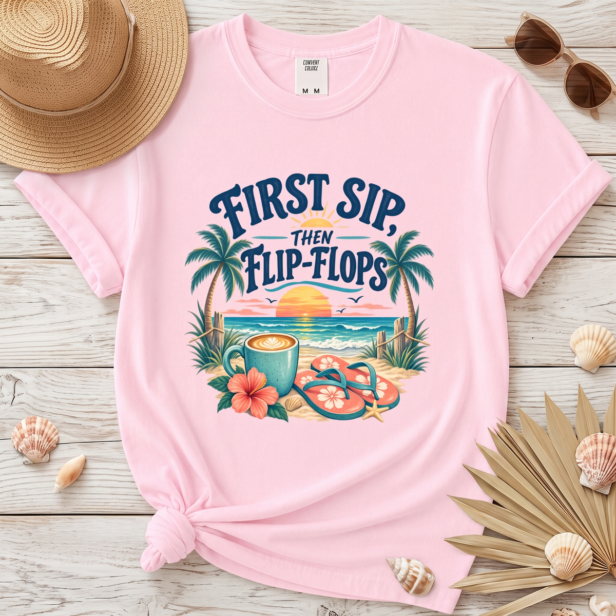 First Sip Then Flip Flops Coastal Coffee Graphic Tee