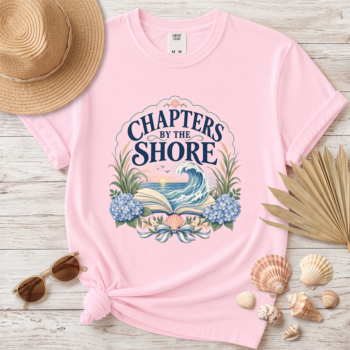 Chapters by the Shore Coastal Book Lover Graphic Tee