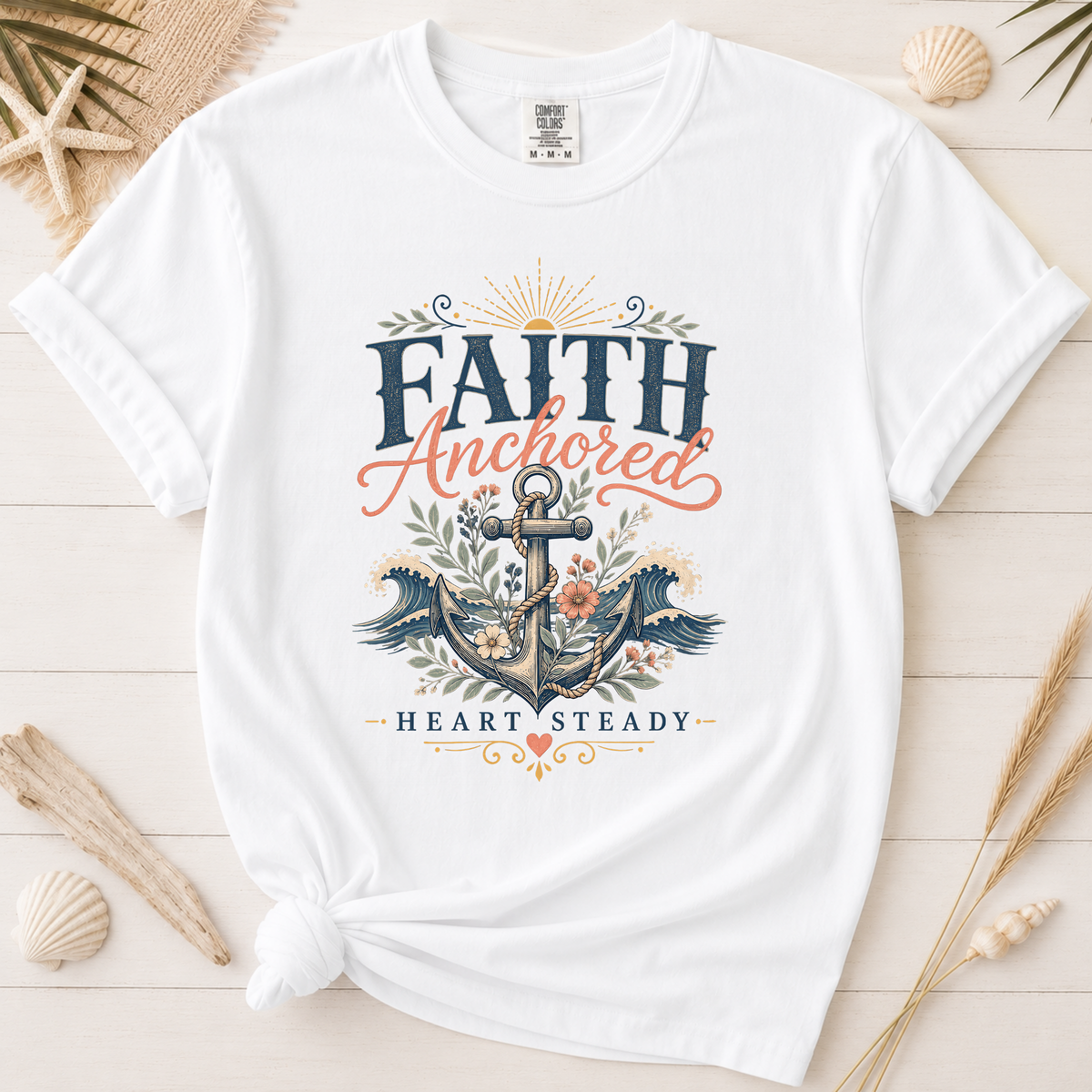 Faith Anchored Heart Steady Coastal Faith Graphic Tee