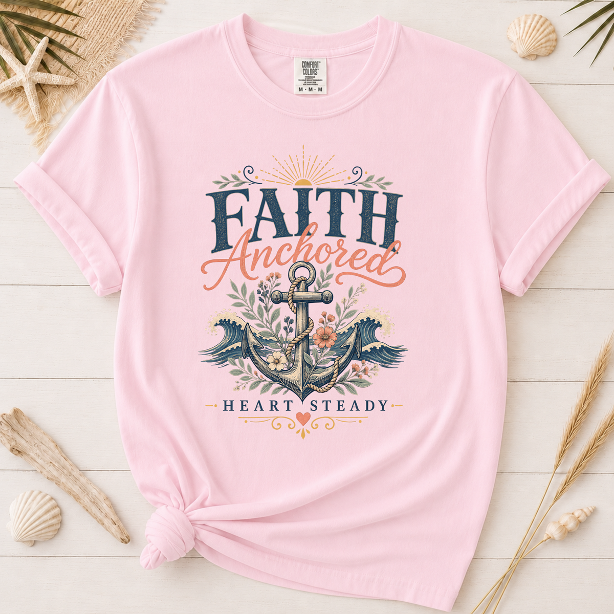 Faith Anchored Heart Steady Coastal Faith Graphic Tee