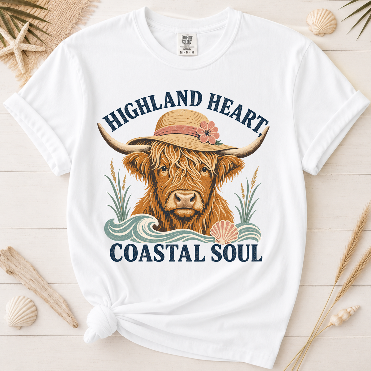Highland Heart Coastal Soul Highland Cow Graphic Tee