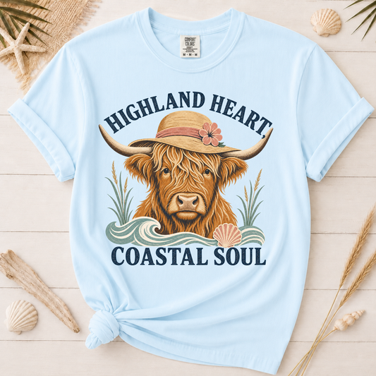 Highland Heart Coastal Soul Highland Cow Graphic Tee