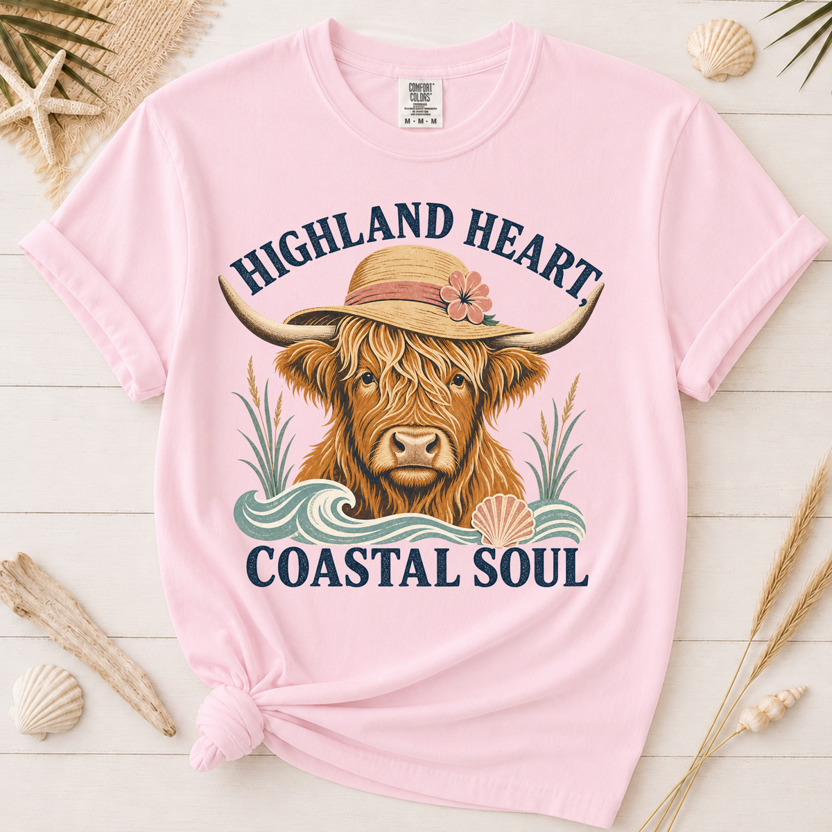 Highland Heart Coastal Soul Highland Cow Graphic Tee