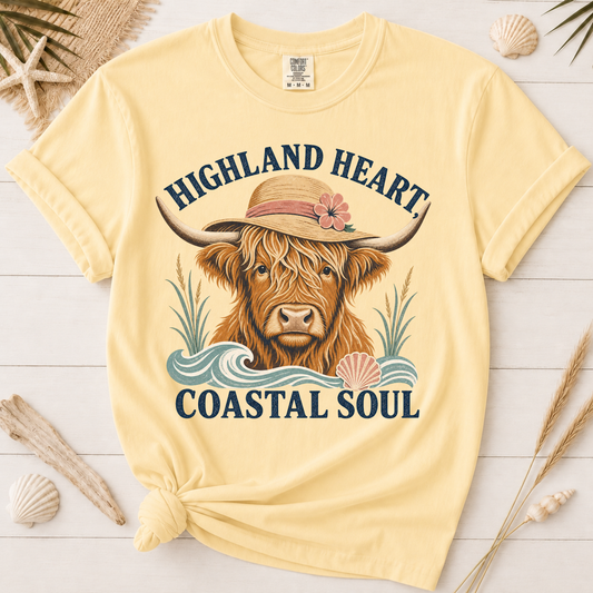 Highland Heart Coastal Soul Highland Cow Graphic Tee
