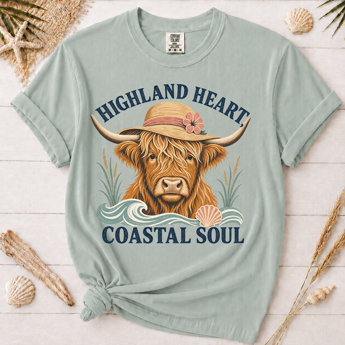 Highland Heart Coastal Soul Highland Cow Graphic Tee