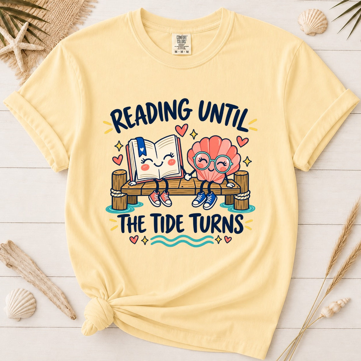 Reading Until the Tide Turns Coastal Book Lover Graphic Tee