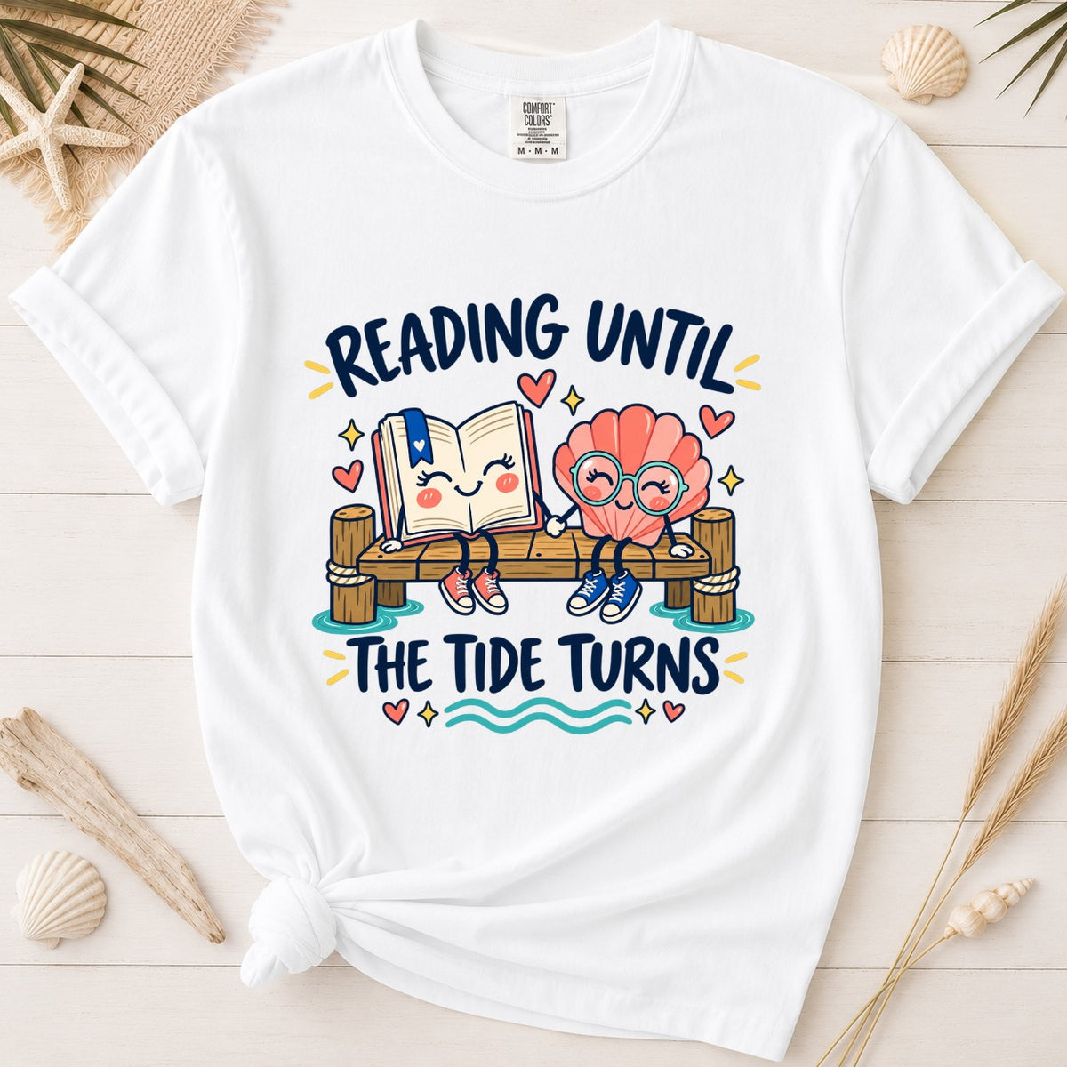 Reading Until the Tide Turns Coastal Book Lover Graphic Tee