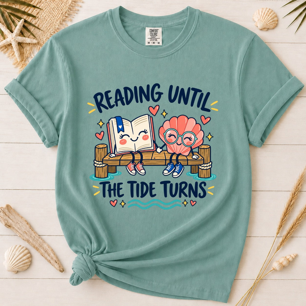 Reading Until the Tide Turns Coastal Book Lover Graphic Tee