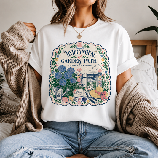 Hydrangeas & High Tides Coastal Garden Society Comfort Colors Graphic Tee